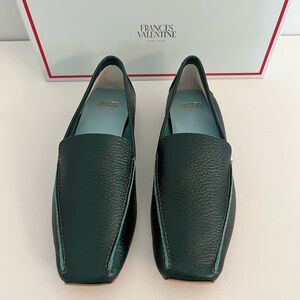 Frances Valentine Elyce Women’s Bottle Green Tumbled Leather Loafer, size 6
